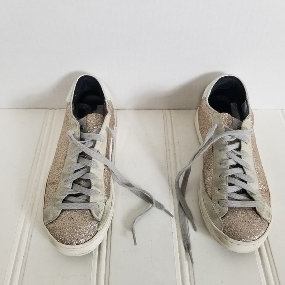 P448 John W Sneakers Leather Glitter Low-Top Calf Hair Trainers Womens Size 7 - Picture 12 of 15